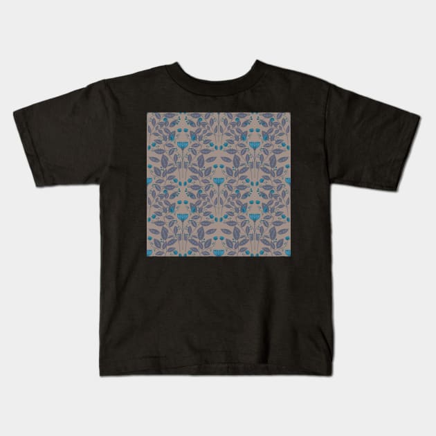 William Morris inspired pattern, floral pattern, autumn flowers in blue Kids T-Shirt by BosskaDesign